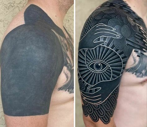 White Over Black Tattoo, Burn Tattoo, Cute Owl Tattoo, Hyper Realistic Tattoo, Solid Black Tattoo, African Tattoo, Black Tattoo Cover Up, Optical Illusion Tattoo, Black White Tattoos