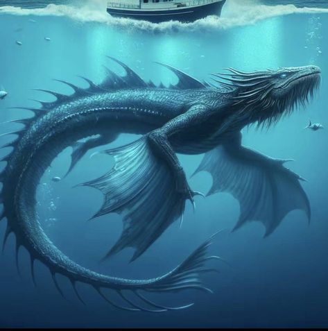 Mythical Water Creatures, Ocean Creatures Art, Ocean Monsters, Mythical Sea Creatures, Sea Creatures Art, Dragon Artwork Fantasy, Creature Artwork, Mythical Animal, Fantasy Beasts