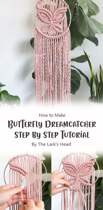 Dreamcatcher Patterns Tutorials, Free Macrame Patterns For Beginners, Macrame Butterfly Tutorial, Butterfly Macrame, Macrame Tutorial Beginner, Wire Wreaths, Butterfly Dreamcatcher, Diy Macrame Projects, Macrame Butterfly