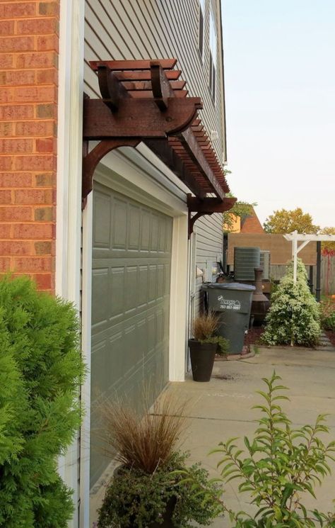 Pergola Over Garage Door, Garage Door Pergola, Eyebrow Pergola, Garage Door Trellis, Over Garage Door, Pergola Over Garage, Window Pergolas, Garage Trellis, Door Trellis