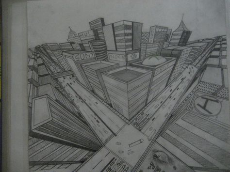 bird's eye view of a city Bird Eye View Drawing, Birds Eye View Drawing Perspective, 2 Point Perspective City, Birds Eye View City, Architecture References, Three Point Perspective, 3 Point Perspective, Easy Bird, Perspective Sketch