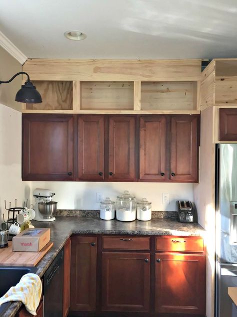 adding height to kitchen cabinets Kitchen Cabinets To Ceiling, Cabinets To Ceiling, Model Dapur, Upper Kitchen Cabinets, Above Kitchen Cabinets, Above Cabinets, Kabinet Dapur, New Kitchen Cabinets, Kitchen Cabinets Makeover