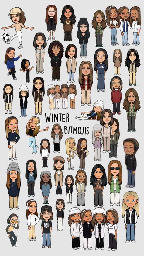 Cute Bitmoji Outfits Summer, Bitmoji Winter Outfits, Christmas Bitmoji Outfits, Pretty Bitmoji Ideas, Bitmoji Outfits Baddie, Snapchat Best Friends, Cute Snapchat Bitmoji Ideas, Snapchat Emojis, Snapchat Hacks