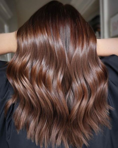 Chocolate Mousse Hair Color, Light Brown Glaze Hair, Single Color Brown Hair, Caramel Brown Hair Balayage, Cognac Hair Color, Caramel Brownie Hair, Warm Caramel Hair, Expensive Brunette Hair Color, April Hairstyles