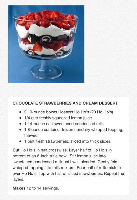 Hoho Trifle, Trifle Pudding, Cream Desserts, Whipped Topping, Chocolate Strawberries, Santa Baby, How To Squeeze Lemons, Strawberries And Cream, Trifle