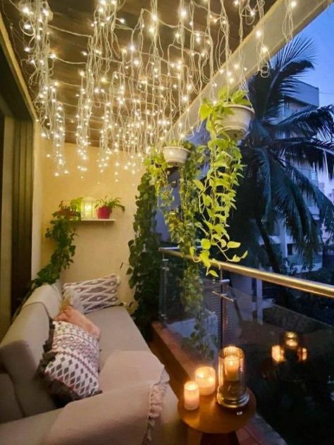 Apartment balconies are a small space with huge potential. Here are a few apartment balcony decor ideas to spruce up your outdoor space. Small Balcony Hanging Lights, Huge Balcony Ideas, Tiny Balcony Design, Unique Apartment Ideas, Private Balcony Ideas, Zen Balcony Ideas, Balcony Lighting Ideas, Zen Balcony, Apartment Balcony Decor