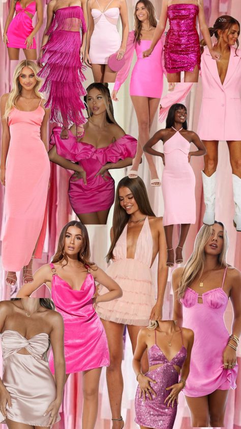 Pretty in Pink Bachelorette Party Outfit Inspiration #outfitinspo #bachelorette #bacheloretteparty #bachelorettetheme #bachelorettepartyideas #bacheloretteweekend #beauty #prettyinpink #pink Rose All Day Party Theme Outfit, Barbie Pink Bachelorette Outfits, Barbie Bachelorette Party Outfit Vegas, Glam Barbie Bachelorette, Pink Bach Outfits, Pink Boat Party Outfit, Pink Hen Party Outfits, Glitz And Glam Bachelorette Party Pink, Bachelorette Pink Night