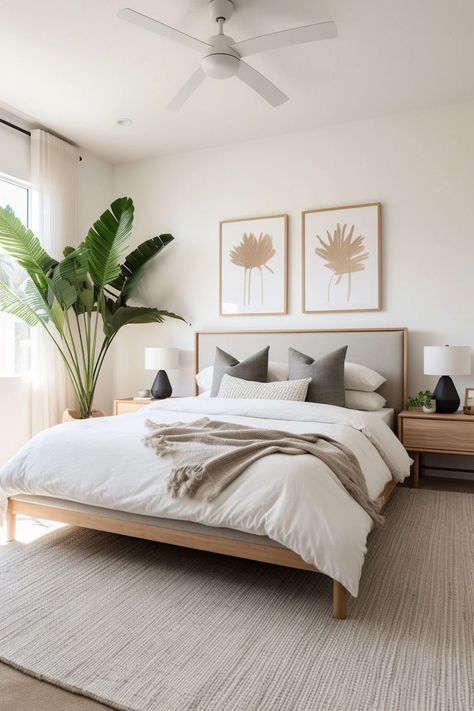 Bedroom Ideas For King Size Bed, Bedroom Tables Ideas, Minimalist Master Bedrooms Decor, Tropical Modern Bedroom, White Room Inspiration, Minimalistic Bedroom Ideas, Bedroom Decor Neutral, Modern Home Decor Bedroom, Scandinavian Bedroom Ideas