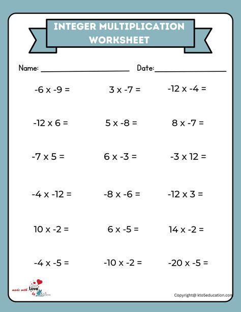 Multiplying Integers, Multiplying And Dividing Integers, Dividing Integers, Integers Worksheet, Grade 6 Math, Mathematics Worksheets, Multiplication Worksheets, Grade 6, Math Worksheet