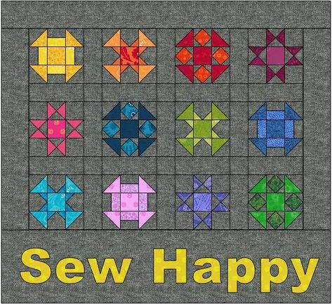 Sew Happy Mini Quilt Tutorial - The Crafty Quilter Tiny Quilt Blocks Free Pattern, Mosaic Quilts, Themed Quilts, Kristina Krayt, Simple Quilts, Charm Square Quilt, Mini Quilt Patterns, Foundation Paper Piecing Patterns, Quilting Designs Patterns