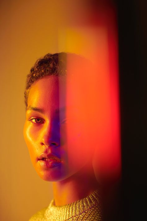 Lit Me Up on Behance Orange Light Portrait, Yellow Light Photoshoot, Yellow Lighting Photography, Gel Photography Lighting, Yellow Portrait Photography, Gel Lighting Photography, Tangerine Photography, Neon Light Portrait, Company Headshots