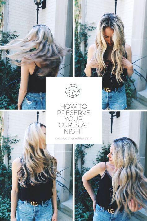 how to preserve your curls at night - But First Koffee How To Preserve Your Curls Overnight, How To Preserve Curls Overnight, Curl Hair Overnight, Heatless Waves Overnight, Hair At Night, Overnight Beach Waves, Easy Beach Waves, Tin Foil Curls, Doing My Hair