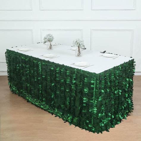 PRICES MAY VARY. Quantity: 1 Table Skirt Material: Taffeta Color: Green Size: 17ft long x 31" tall Individual Leaf Size: 2"L x 1"W Serge edge for an exquisite look Features: Hand-sewn leaf petals on smooth textured Taffeta Base For 1 piece table skirt only. Tablecloths and decorations are not included. All table skirts come with velcro on top for attachment to clips. (Clips are sold separately) PREMIUM QUALITY: These tablecloths are made from high-quality taffeta material. This elegantly shimmer Tulle Table Skirt, Tulle Table, Table Skirts, Dessert Table Decor, Party Table Settings, Taffeta Fabric, Fabric Table, Table Skirt, Banquet Tables