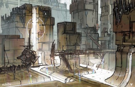 Vex Concept Art, Space Ships Sci Fi, Sketch Reference, Flying Fortress, Toddler Art Projects, Landscape Inspiration, Destiny 2, Art Deco Architecture, Environment Art