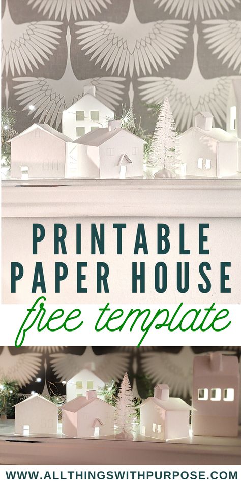 Make a Paper House Christmas Village or Ornaments with Free Printable Template Printable Christmas Village, Diy Paper House, Diy Christmas Village Houses, Paper House Diy, Paper House Template, Christmas Gift Tags Free, Free Christmas Gifts, Houses Christmas, Diy Christmas Village