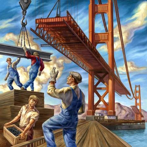 Painting Of Men, Deco Interiors, Industrial Paintings, Oil Platform, San Francisco Art, Mosaic Murals, New York Times Magazine, American Painting, Iron Horse