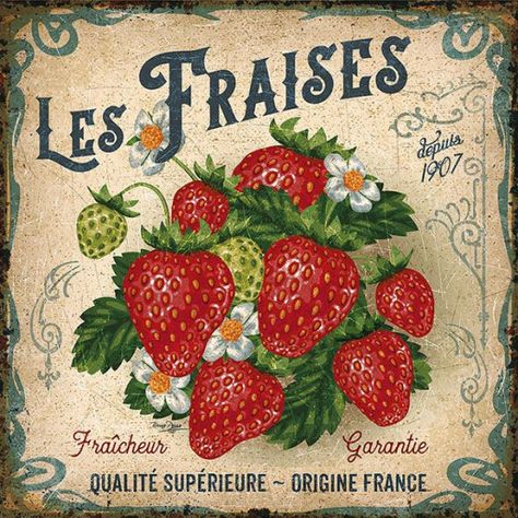 Vintage Ads - "Les Fraises" (Strawberries); by Bruno Pozzo 2016 #papercrafts #paper #crafts #poster Etiquette Vintage, Illustration Botanique, Vintage Diy, Vintage Poster Art, Decoupage Paper, Vintage Labels, Vintage Printables, Room Posters, Vintage Cards