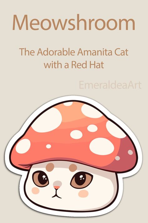 Meowshroom, Amanita Cat, cat funghi, cat, mushroom Mushroom Cat Drawing, Cat With Mushroom Hat, Mushroom Ideas, September Bujo, Cat Mushroom, Camera Tattoos, Mushroom Tattoo, Mushroom Tattoos, Mushroom Drawing