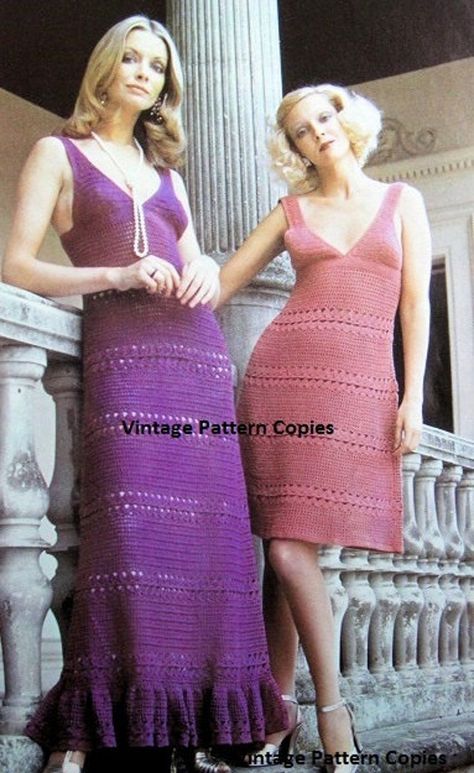 Alluring Crochet Patterns for Women's Dresses: Elevate Your Style with Handmade Elegance 1970s Uk, Vintage Crochet Dress, Vintage Crochet Dresses, Halter Dress Short, Evening Dress Long, Long Length Dresses, Womens Crochet Patterns, Crochet Lace Top, Vintage Crochet Pattern