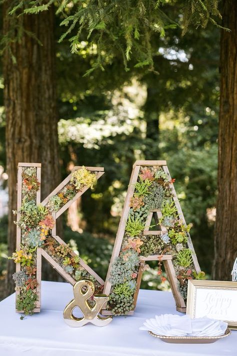 welcome table with succulent initial signs / http://www.himisspuff.com/succulent-wedding-decor-ideas/ Initial Letter Decor, Succulent Wedding Decor, Wedding Welcome Table, Succulent Centerpieces, Boda Mexicana, Wedding Initials, Wedding Reception Inspiration, Succulent Wedding, Wedding Table Decorations