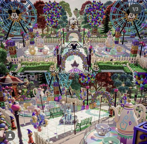 Ddlv Inspiration Theme Park, Disney Dreamlight Valley Carnival, Disney Dreamlight Theme Park, Ddlv Inspiration Plaza, Ddv Inspiration, Disney Dreamvalley, Indigo Park, Dreamland Ideas, Disney House Ideas