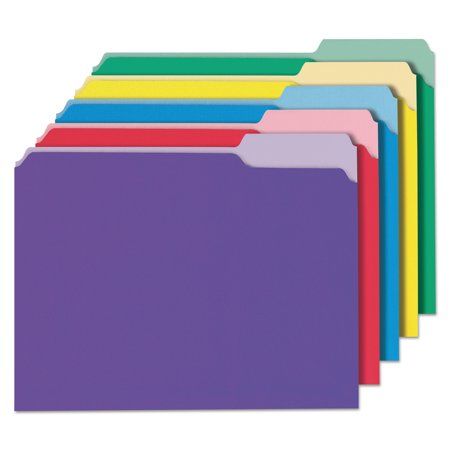 Universal File Folders, 1/3 Cut Single-Ply Top Tab, Letter, Assorted, 100/Box -UNV10506 Recycle Interior, Office Organization Business, Office Organization Files, Hanging Folders, Hanging File Folders, Yellow Interior, Hanging Files, File Folders, File Organization