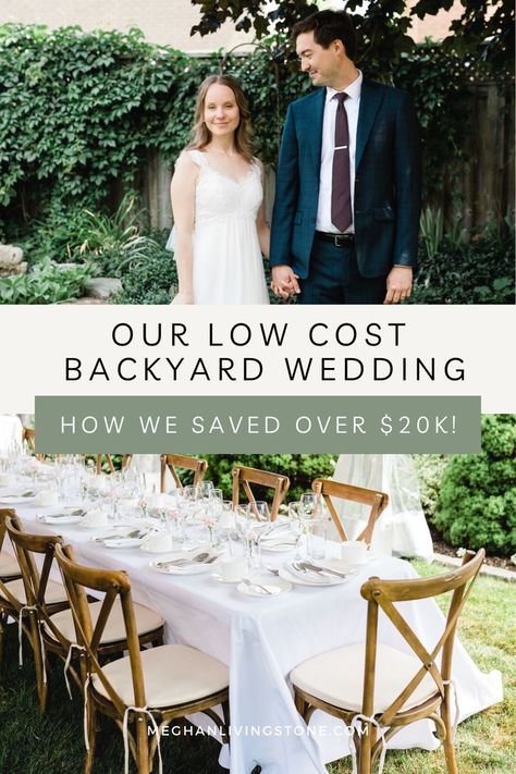 I'm breaking down how much our small backyard wedding cost, ways we saved money, and how we kept things simple. If you're looking for budget-friendly wedding planning ideas, this post is for you! Wedding On A Budget Decor, Backyard Wedding Diy Budget, Easy Simple Wedding Ideas, 50 Person Backyard Wedding, Simple Backyard Wedding Reception Decor, Classy Backyard Engagement Party, Low Key Backyard Wedding, Wedding Reception No Flowers, Gorgeous Backyard Wedding