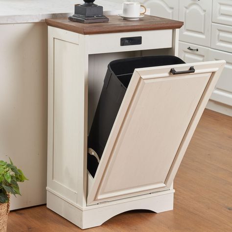 PRICES MAY VARY. Deodorization and Purification: The tilt out trash cabinet can hide the trash cans or laundry hamper well, saving space and keep the the floor clean. It is a perfect storage cabinet with large capacity. It has deodorizing functions that eliminate odors. Its unique deodorizing feature prevents odor diffusion. Sturdy and Durable: Dimensions: 20.86"L x 13.58"W x 35.43"H. This trash cabinet is made of MDF and wood, the trash can perfectly match for the 13 gallons trash can (trash ca Cute Kitchen Trash Can, Living Room Trash Can, Small Kitchen Trash Can Ideas, Dog Food Storage Cabinet, Hidden Kitchen Trash, Trash Can Hideaway, Trash Can Storage Kitchen, Wood Trash Can Holder, Modern Kitchen Trash Cans