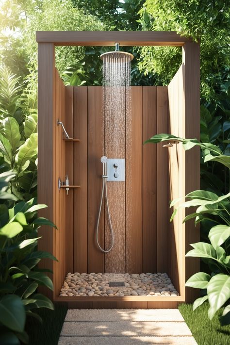 open bathroom in patio with plants and made out of wood Outdoor Shower Bathroom Ideas, Outdoor Shower Wall Ideas, Outdoor Bathrooms Toilet, Outside Toilet Ideas Backyards, Outside Toilet Ideas, Outdoor Bathroom Ideas Backyards, Diy Outdoor Bathroom, Outdoor Toilet And Shower Ideas, Outdoor Toilet Design