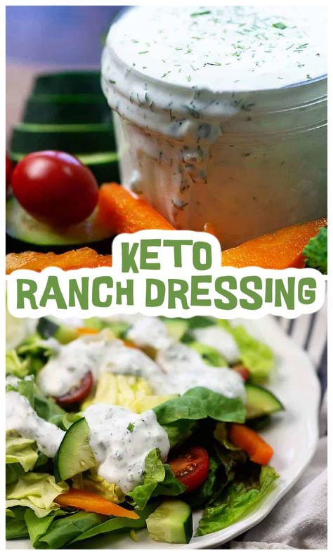 Our Homemade Keto Ranch Dressing is a staple in my household! We always have a jar of this tasty, fresh dressing in the fridge to use for salads or for dipping veggies. Low Carb Ranch, Keto Ranch Dressing Recipe, Keto Ranch Dressing, Low Carb Ranch Dressing, Keto Ranch, Low Carb Salad Dressing, Keto Salad Dressing, Ranch Dressing Recipe Homemade, Salad Pizza