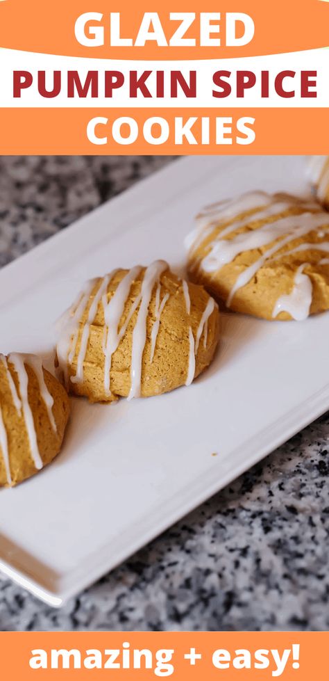 These Glazed Pumpkin Spice Cookies are perfectly flavored with the best chewy texture...then add a drizzle of icing glaze and it takes these cookies over the top. #pumpkincookie #pumpkinrecipe #pumpkinspicerecipe Pumpkin Cookie Icing Recipe, Pumpkin Spice Cookies With Icing, Pumpkin Glazed Cookies, Pumpkin Spice Glaze Icing, Pumpkin Cookies With Glaze, Pumpkin Cookie Icing, Glaze For Cookies That Hardens, Drop Cookies Recipes, Crockpot Supper Ideas