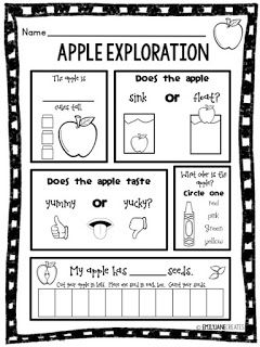 Emily Jane Creates: APPLE EXPLORATION FREEBIE Apple Exploration Kindergarten, Apple Science Preschool Free Printable, Apple Investigation Preschool Free Printable, Apple Sink Or Float Preschool, Apple Exploration Preschool, Apple Day In Kindergarten, Apple Investigation Free Printable, Apple Activities 1st Grade, Apple Investigation Preschool