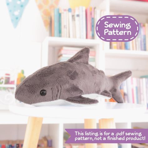 Fish Plushie Pattern, Simple Sewing Patterns Stuffed Animals, Shark Plush Pattern, Free Plush Sewing Patterns, Shark Sewing Pattern, Shark Diy, Shark Sewing, Adorable Shark, Shark Plush