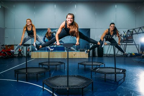 Women group on sport trampoline, fitness workout by NomadSoul1. Women group on sport trampoline, fitness workout. Female teamwork in gym. Aerobic class#trampoline, #fitness, #workout, #Women Trampoline Fitness, Ad Sports, Trampoline Workout, Mini Trampoline, Unique Workouts, Dance Cardio, Fun Fitness, Fitness Classes, Trampolines