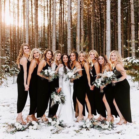 @simplyfabhouston shared a photo on Instagram: “This photograph captured my attention in so many ways. What a beautiful group of ladies! 💕 a black bridesmaid dress pallet for winter…” • Dec 15, 2020 at 7:22pm UTC Black Bridesmaid Dresses Winter Wedding, Black Bridesmaid Dress Winter, Black Bridesmaid Dresses Fall, Winter Wedding Black, Slip Bridesmaids Dresses, Closed Shoes, Winter Wedding Bridesmaids, Black Bridesmaid Dress, Winter Bridesmaids