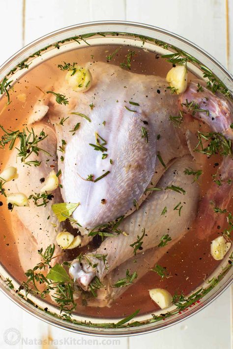 Turkey Brine Natashas Kitchen, Brim For Turkey, How Long To Brine Turkey, Turkey Brine Recipes Easy, Brine For Chicken, Brining Turkey, Best Turkey Brine, Easy Turkey Brine, Turkey Brine Recipe