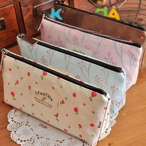 Floral Bags Handbags, Cute Back To School Supplies, Pencil Cases For Girls, Essential Pouch, Makeup Storage Bag, Korean Stationery, Canvas Cosmetic Bag, Purse Holder, Canvas Storage