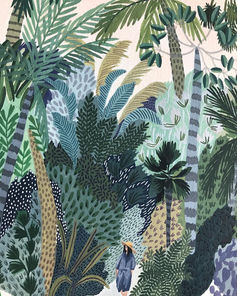 Detail from Andromeda Gardens painting. Carlisle Bay, Barbados, by @ohkiistudio Ohkii Studio, Angela Mckay, Figurative Kunst, Summer Illustration, Forest Illustration, Brown Paper Bag, Art Et Illustration, Plant Illustration, Art And Illustration