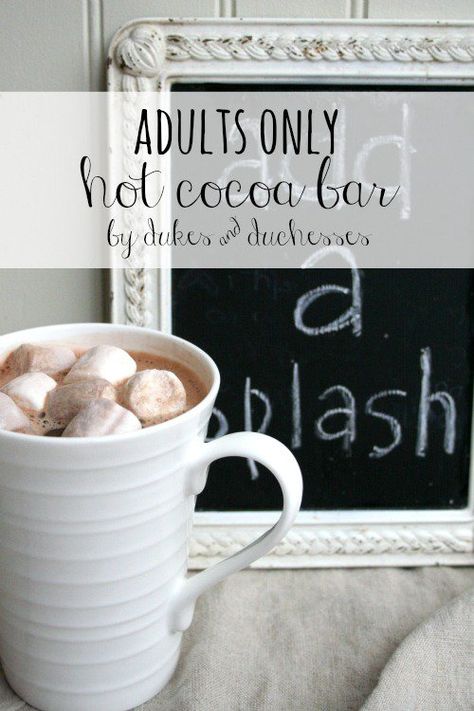 adults only hot cocoa bar Office Xmas Party, Hot Chocolate Bar, Easy Drink Recipes, Christmas Hot Chocolate, Delicious Drink Recipes, Chocolate Mugs, Boozy Drinks, Hot Coco, Hot Cocoa Bar