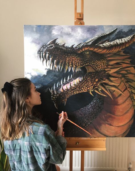 Paint Dragon, Dragons Painting, Painting Dragon, Creative Oil Painting, Helen Rose, Dragon Painting, Canvas Painting Designs, Landscape Art Painting, Watercolor Painting Techniques