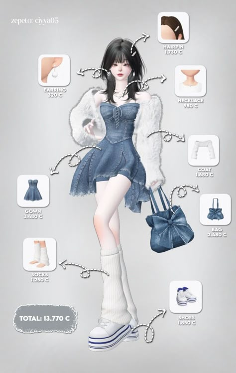 zepeto outfit coin – blue x white Cute Zepeto Outfits, Zepeto Coin Outfit Ideas, Zepeto Clothes Ideas, Aesthetic Zepeto Outfits, Zepeto Outfits Girl Ideas Coin, Outfit Zepeto Coin, White Y2k Outfit, Zepeto Outfits Girl Ideas, White And Blue Outfit Ideas