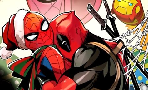 Spiderman And Deadpool Pfps, Deadpool Banner Discord, Matching Pfps Spideypool, Spiderman Reaction Pic, Spider Pool, Spiderman And Deadpool, Spider Man And Deadpool, Deadpool Christmas, Spiderman Christmas