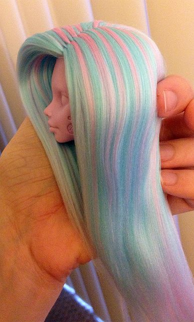 Monster High Cotton Candy Reroot | Flickr - Photo Sharing! Rerooting Doll Hair Monster High, Yarn Reroot Doll Hair, Monster High Reroot, Doll Hair Detangler, Yarn Doll Hair, Hair Conditioner Recipe, Hair Monster, Diy Doll Hair, Yarn Wig