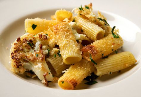 Combining cauliflower with large-format pasta, pecorino cheese and bread crumbs, then baking it until crisply golden, makes for a splendid meal. (Photo: Fred R. Conrad/The New York Times) Carmelize Onions, Dino Kale, Roast Cauliflower, Nyt Cooking, Most Popular Recipes, Rigatoni, Cauliflower Recipes, Orzo, Tortellini