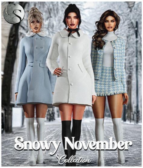 CAMUFLAJE - Snowy November Collection Teaser | Patreon Sims4 Winter Cc, Skin Tight Boots, Winter Sims 4 Cc, Sims 4 Cc Winter Clothes, Tight Boots, Sims 4 Free Mods, Mods Ts4, Jumpsuit Suit, Los Sims 4 Mods