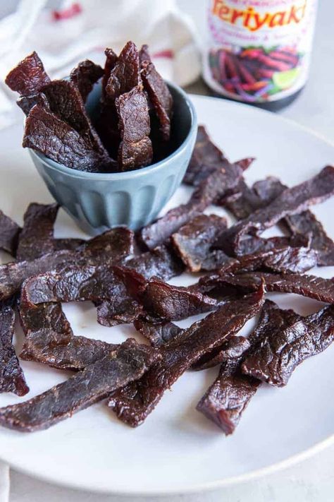 Air Fryer Beef Jerky | Everyday Family Cooking Air Fryer Jerky Recipes, Air Fry Beef Jerky, Air Fryer Jerky, Beef Jerky Air Fryer Recipes, Beef Jerky Recipe Air Fryer, Airfryer Beef Jerky, Air Fryer Beef Jerky, Homemade Beef Jerky Air Fryer, Garlic Beef Jerky Recipe