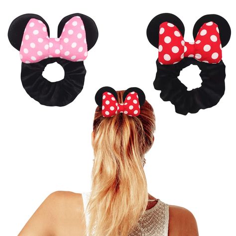 PRICES MAY VARY. VALUE PACK: 2 mouse ears scrunchies in each pack with two mini mouse ears colors to choose from. Bow scrunchies for hair in a soft plush black velvet fabric with solid red and red white polka dot sequins glitter bows. Velvet scrunchies for women are great for all hair types. PREMIUM QUALITY: Sequin hair scrunchies designed with premium soft velvet fabric. Mickey and Minnie ears have long lasting elastic provides stretch for all day comfortable wear. Minnie ears for girls with re Minnie Mouse Ears Hairstyle, Minnie Mouse Bow Hairstyle, Minnie Mouse Hair Clips, Mini Mouse Ears, Minnie Ear Hair Clips, Minnie Mouse Scrunchie, Disney Bags Backpacks, Black Velvet Fabric, Velvet Hair