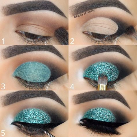 Makeup Tutorials For Beginners, Step By Step Makeup, Cute Eyeshadow Looks, Make Up Tutorials, Glitter Eye Makeup, Glitter Eye, Easy Makeup Tutorial, Eye Makeup Steps, Makeup Step By Step