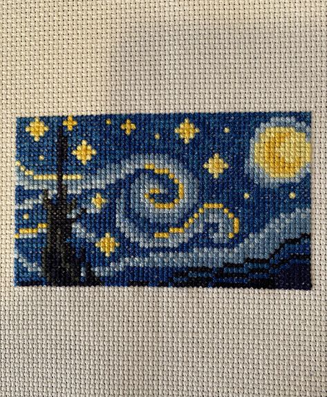 Starry Night Crochet Pattern, Cross Stitch Patch Patterns, Fine Art Cross Stitch, Kawaii Cross Stitch, Cross Stitch Quotes, Tiny Cross Stitch, Diy Embroidery Patterns, Diy Cross Stitch, Hand Embroidery Design Patterns