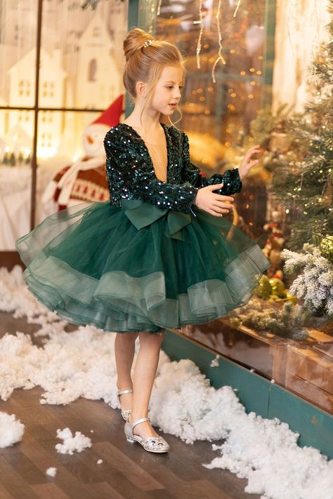 Green Toddler Dress, Tulle Ruffle Dress, Tulle Dress Short, Sequin Flower Girl Dress, Train Silhouette, Girls Birthday Party Dress, Toddler Christmas Dress, Girls Ball Gown, Cute Dresses For Party